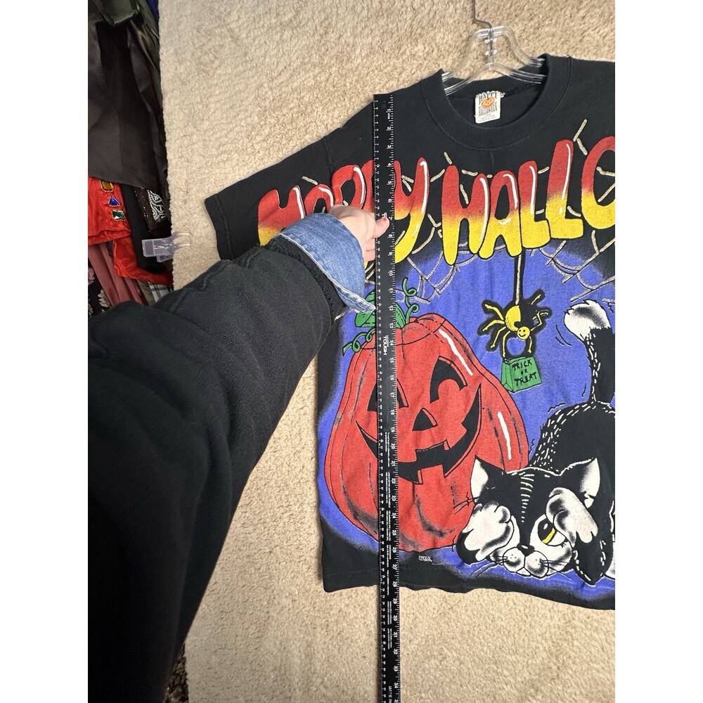 Vtg Halloween Pumpkin Kitty 1996 90s All Over Print T-shirt Unisex Sz L Costume - Picture 14 of 16
